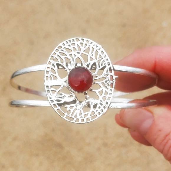 New Garnet 925 Silver Cuff Bracelet. - Picture 1 of 14